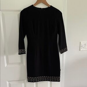 Michael Kors Elegant Black Long Sleeve Dress with Accents